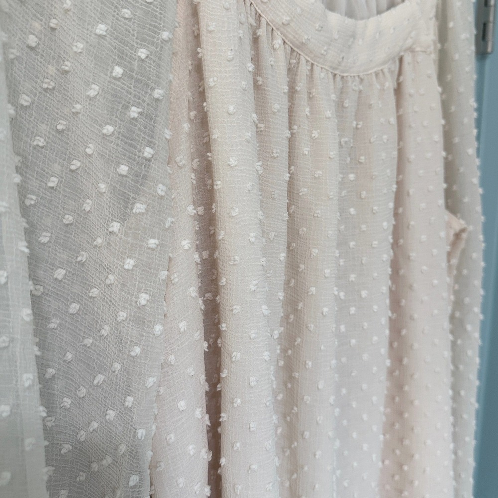 LC Lauren Conrad Swiss Dot Square Neck Blouse Cream Peach XL Long Sleeve - Picture 4 of 7